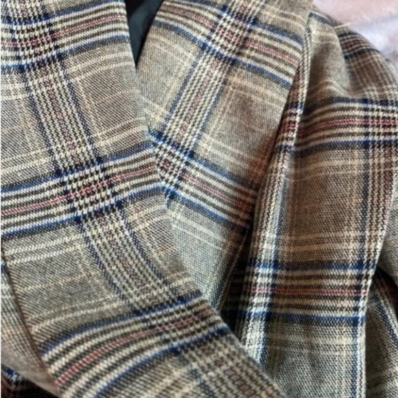 Plaid Flap Detail  Shawl Collar Blazer Jacket work office Business Chic - Picture 14 of 16